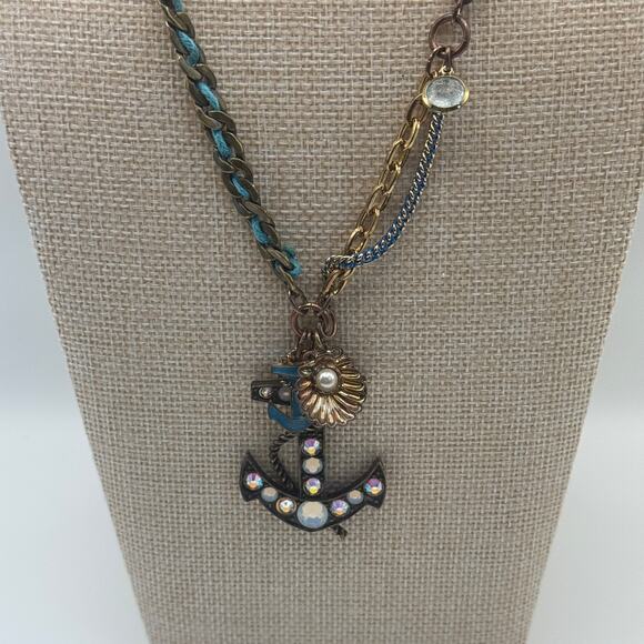 Betsey Johnson Blue Anchor Charm Y2K Necklace Rhinestone Nautical - Picture 3 of 4